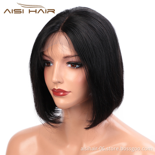 Aisi Hair Hot Selling Short Silky Straight Black Bob Wig Synthetic Swiss Lace Wig Cheap Lace Frontal Hair Wigs For Black Women